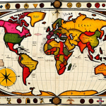 **Textile Exam Treasure Map:** A detailed and colorful treasure map, styled like an antique document, leading to "Aprovação" (Approval) marked with an "X."  The map is filled with textile-related symbols like fiber types, weave patterns, and dyeing equipment instead of typical map icons. Incorporate a compass labeled "Planejamento Estratégico" (Strategic Planning). The overall feel is adventurous and informative, hinting at conquering the exam.