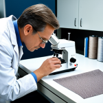 **

"A professional textile technician, fully clothed in appropriate lab attire, examining a fabric sample under a microscope in a modern textile lab, safe for work, perfect anatomy, correct proportions, professional, modest, family-friendly, high quality"

**