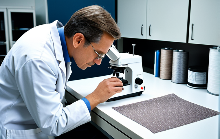 **

"A professional textile technician, fully clothed in appropriate lab attire, examining a fabric sample under a microscope in a modern textile lab, safe for work, perfect anatomy, correct proportions, professional, modest, family-friendly, high quality"

**