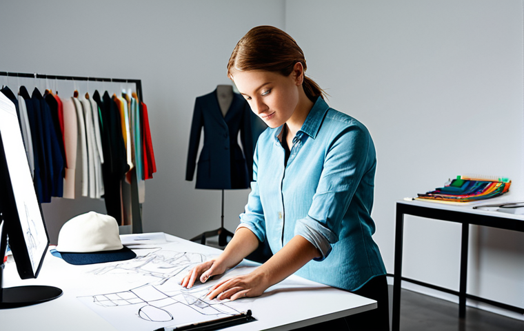 섬유기사 자격증과 관련 직업군의 전망 - Fashion Designer at Work**

A fashion designer in a bright, modern studio, surrounded by fabric swat...