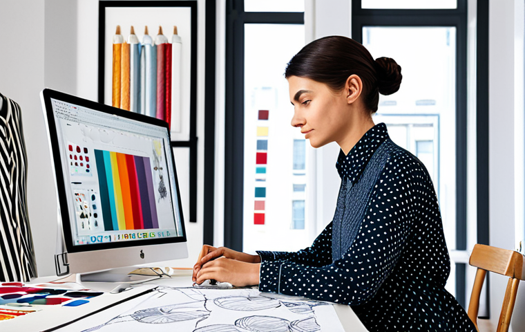 섬유기사 자격증과 관련 직업군의 특징 - Textile Design & Development**

"A fashion designer, female, in a bright, modern design studio, surr...