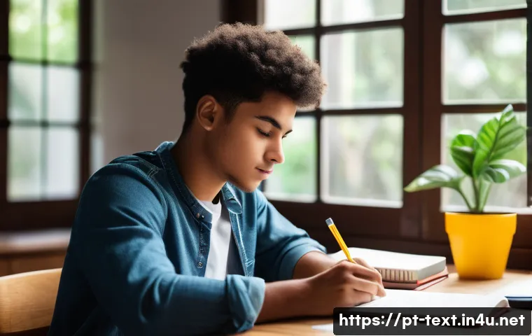 섬유기사 필기시험 대비 방법 - A focused young Brazilian student studying at a wooden desk in a cozy, well-lit room with natural li...