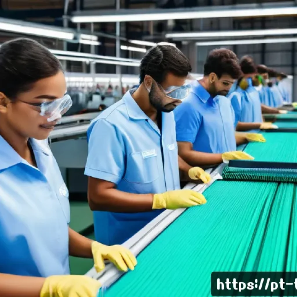 섬유기사 자격증 활용과 산업 적용 - A modern textile factory interior showcasing advanced digital and automated machinery, including sma...