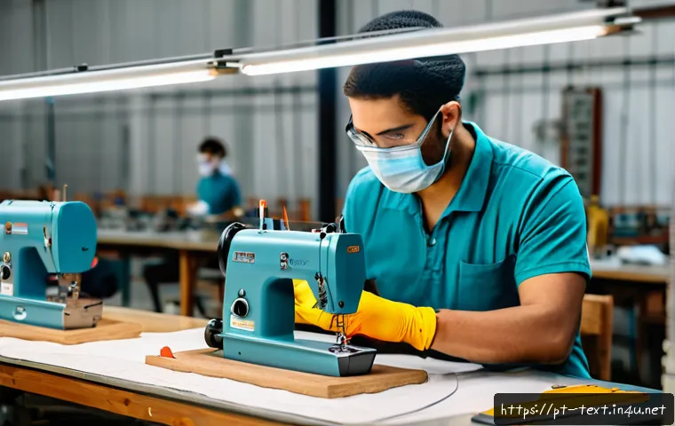 섬유기사 실기시험 꿀팁 - A detailed, realistic scene of a professional textile workshop in Brazil, showcasing an industrial s...
