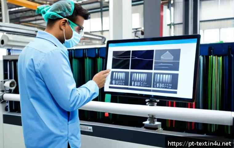 섬유기사 자격증 취득 후의 이점 - A professional textile technologist in a modern factory setting, wearing smart casual attire with sa...