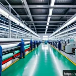 Home 20 섬유기사와 시험 준비의 중요성 - A modern textile factory interior showcasing advanced computerized weaving machines in operation, wi...